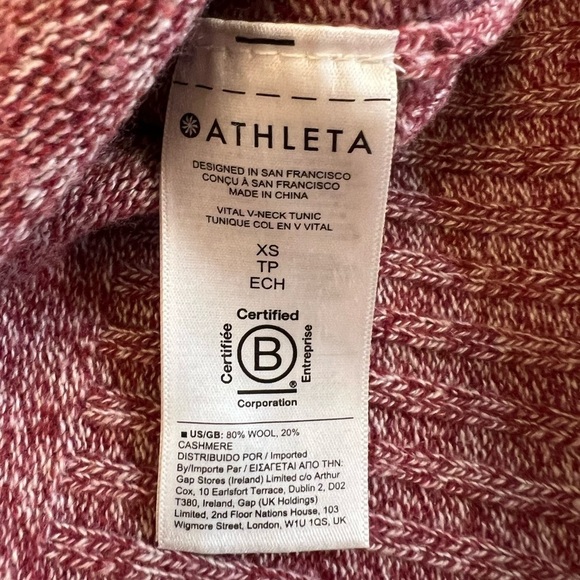 ATHLETA Wool and Cashmere Vital V-Neck Tunic, Size X-Small. - Picture 2 of 5